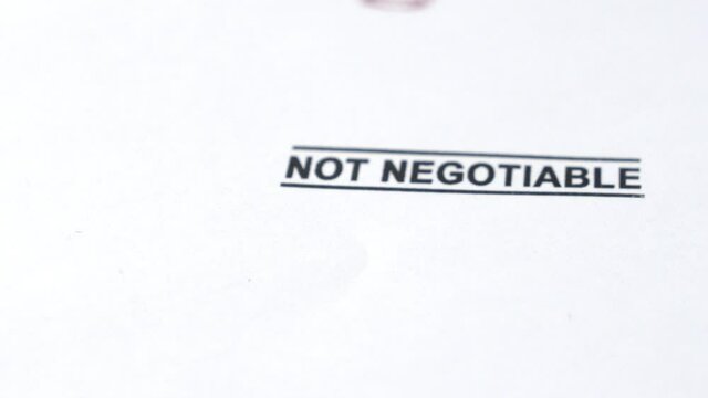 Not negotiable stamp on paper. Negotiation, contract and business concept