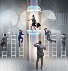 Businesswoman in accelerated and fast promotion concept