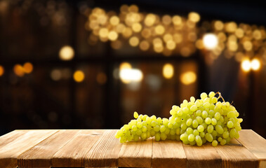 blurred background of cafe and dark brown wood desktop in retro style