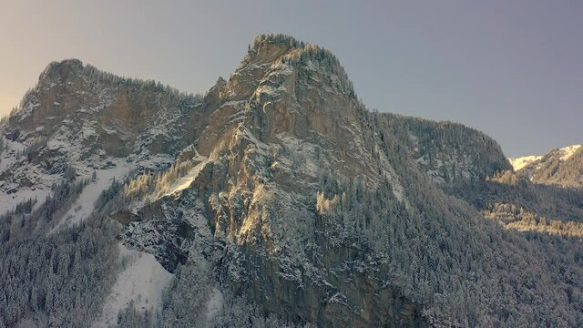 A Beautiful Aerial View of The Snowy Reserve of Sixt-Fer-&agrave;-Cheval during winter, French Alps