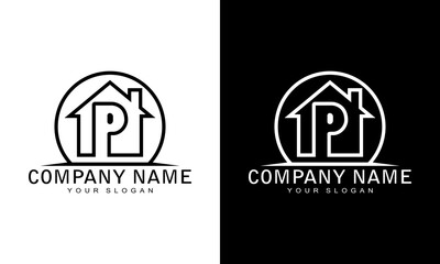 Vector illustration of a house letter P concept logo