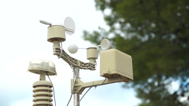 Cup Anemometer On Weather Station Spinning Through Wind. - static shot