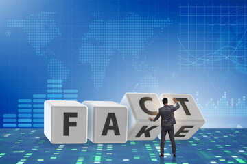 Face or fact concept with turning cubes