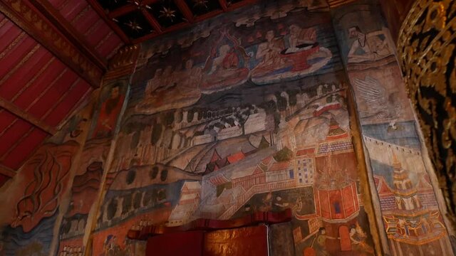 Historical and Religious Wall Painting in Wat Phumin, The Landmark Temple of Nan Province, Thailand