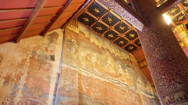Historical and Religious Wall Painting in Wat Phumin, The Landmark Temple of Nan Province, Thailand