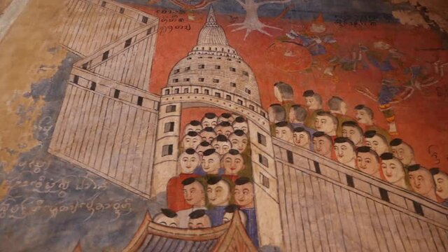 Historical and Religious Wall Painting in Wat Phumin, The Landmark Temple of Nan Province, Thailand