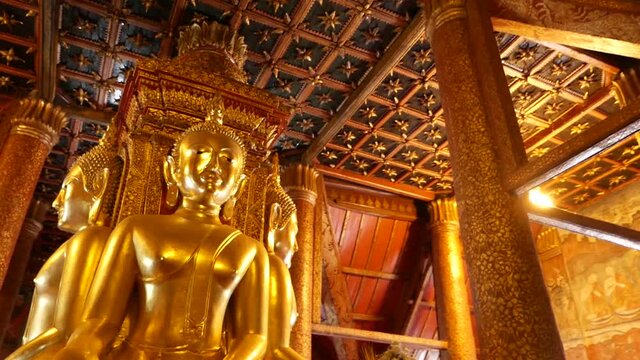 Big Golden Buddha Statue Located in Famous Wat Phumin Temple, Nan Province Thailand