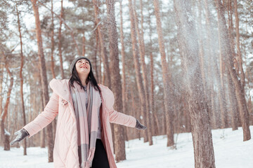 woman in winter forest