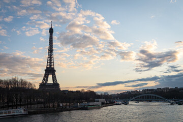 Torre Eiffel and Siene river panorama from Pont D'Alma