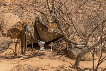Outside toilet and shower at the Erongo Farmhouse campsite, Namibia