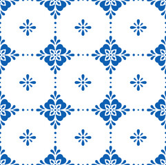 White and blue ceramic tile seamless pattern