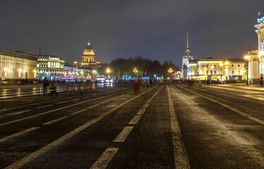 Fototapeta na wymiar Shadows of St. Petersburg. Christmas holiday night in New Year's lights.