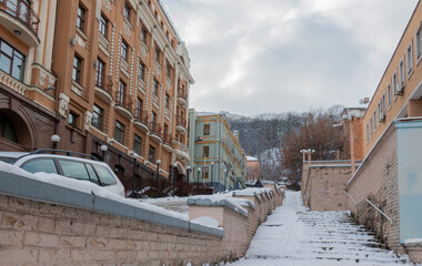 Old Kiev street Borichev descent in winter