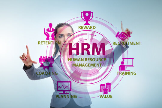 HRM - Human resource management concept with businesswoman
