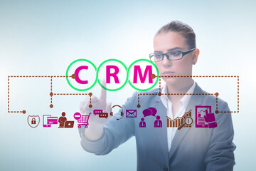 CRM custromer relationship management concept with businesswoman