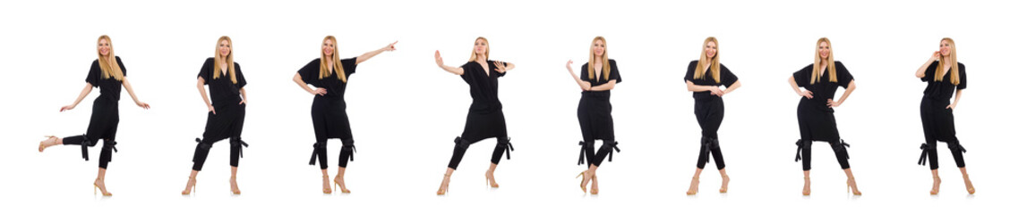 Pretty young woman in black clothing isolated on white