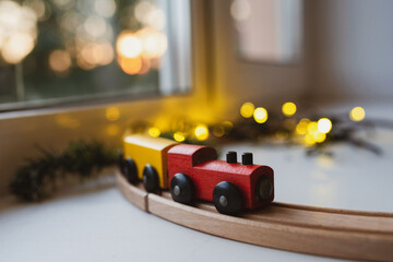 Fototapeta na wymiar toy train on the railroad