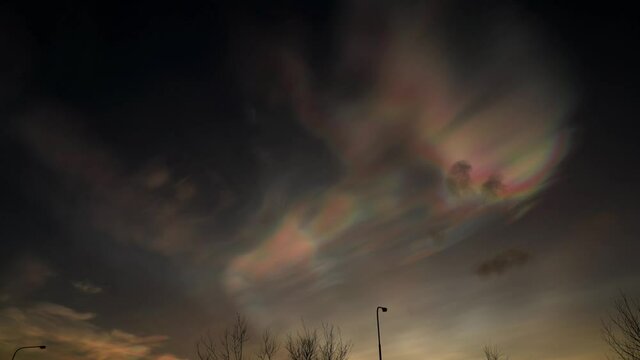 Polar Stratospheric Cloud - Colorful Nacreous Clouds In The Sky At Dusk. - low angle
