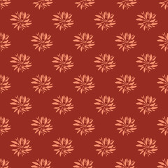 Decorative seamless pattern with doodle hand drawn leaf bouquet print. Maroon background.
