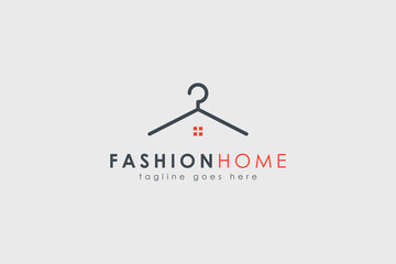 Fashion Home Logo. Clothes Hanger Line Icon with House Symbol Combination isolated on Vintage Background. Usable for Tailor and Laundry Logos. Flat Vector Logo Design Template Element.