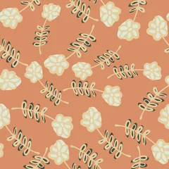 Muurstickers Spring pale seamless pattern with light flowers elements. Beige background. Doodle artwork. © Lidok_L