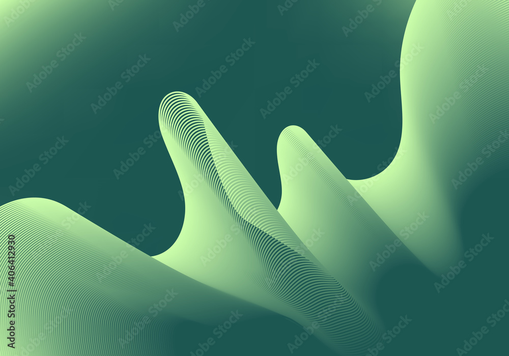 Wall mural abstract green wavy lines gradient background space for your text.