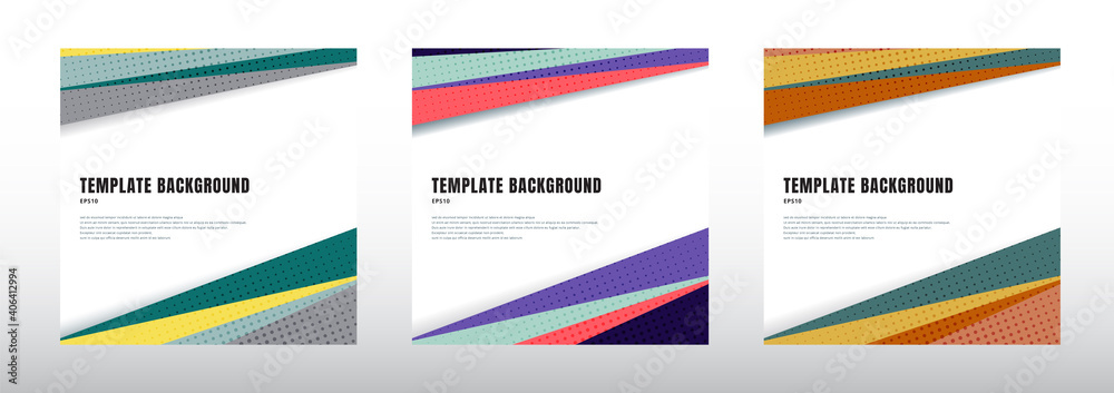 Wall mural set of abstract template header and footers colorful geometric triangles design with halftone on whi