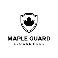 maple leaf with shield logo design template vector