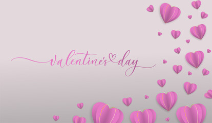 Obraz na płótnie Canvas Valentine's Day background with pink paper hearts. Packaging design for sweets, gift certificates, paper, clothes.
