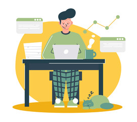 Business concept illustration. Illustration scene of a man working online with a laptop. Trendy vector style.