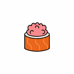 Japanese sushi with salmon. Japanese food. Vector illustration with rolls. National Japanese food. Vector icon in doodle style.