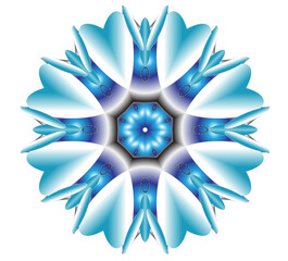 Mandala blue air carved 8 ray star on a white background