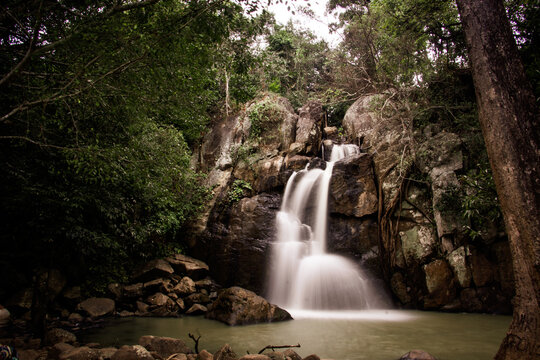 long exposure waterfall in mountain