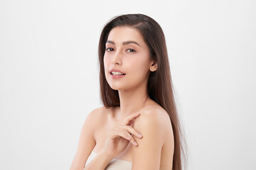 Beautiful young asian woman with clean fresh skin on white background, Face care, Facial treatment, Cosmetology, beauty and spa, Asian women portrait