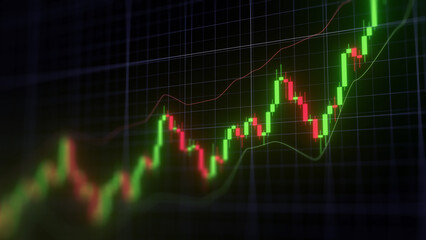 Business investment finance analysis data statistics digital stock market exchange forex trading graph chart financial candlestick indicator screen board abstract graphic design background. 3d render.