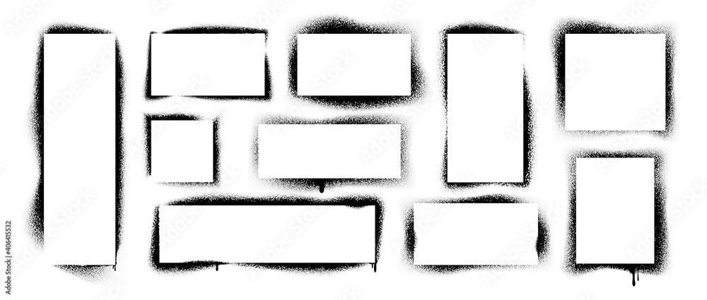 Fototapete spray stencil frames. realistic graffiti borders with splatter effect. abstract black airbrush rough