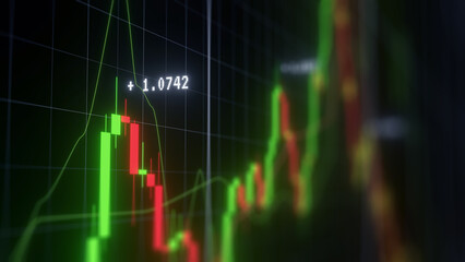 Business investment finance analysis data statistics digital stock market exchange forex trading graph chart financial candlestick indicator screen board abstract graphic design background. 3d render.