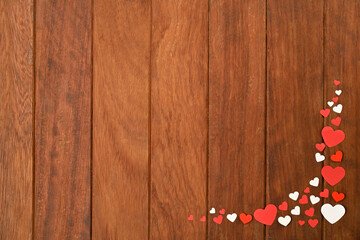 Valentine's Day background. background for writing with hearts. Valentine's Day concept. Flat view, top view, copy space
