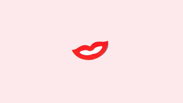 Stop motion animation Smile with red lips moves from left to right and increases in the center on a pink background kiss on valentines day and fools day