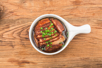 Steamed Belly Pork with Santow Mustard Cabbage. Oriental Cuisine, Asia Recipe,