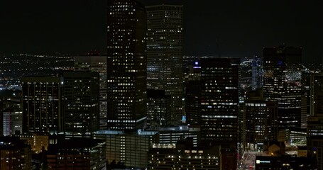 Denver Colorado Aerial v17 panning low tight angle downtown cityscape view at night - DJI Inspire 2, X7, 6k - August 2020