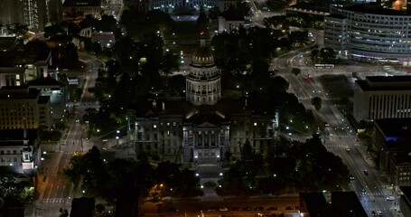 Denver Colorado Aerial v18 low close up birdseye of State Capitol Building and downtown cityscape - DJI Inspire 2, X7, 6k - August 2020