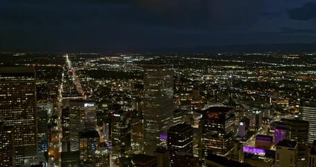 Denver Colorado Aerial v5 flying over downtown with cityscape views at dusk night - DJI Inspire 2, X7, 6k - August 2020