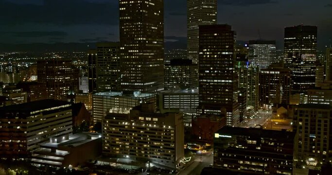 Denver Colorado Aerial v9 flying low through downtown between skyscrapers at night - DJI Inspire 2, X7, 6k - August 2020