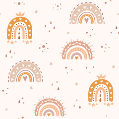 Rainbow seamless pattern. Pastel kids pattern for nursery. Cute baby print. Vector childish background in scandinavian style. Abstract boho wallpaper. © Ansty art