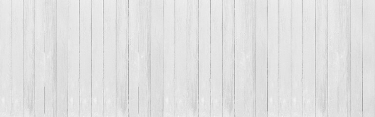 Panorama of White painted vintage old wooden fence texture and seamless background