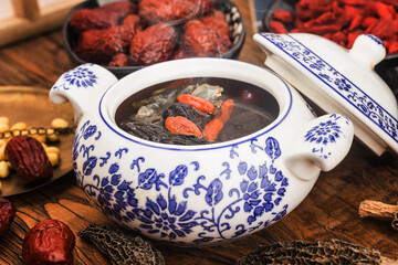 Chinese cuisine: morel and turtle stew soup