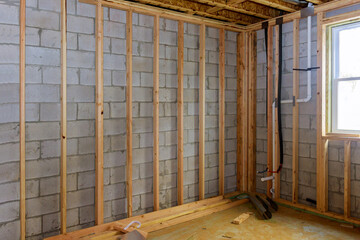 Basement unfinished under construction residential home framing