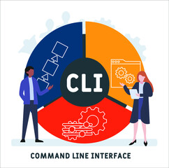 Flat design with people. CLI - Command Line Interface acronym, business concept background.   Vector illustration for website banner, marketing materials, business presentation, online advertising.