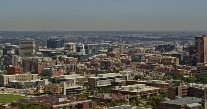 Denver Colorado Aerial v29 close up low flyover of Auraria and university area with downtown cityscape views - DJI Inspire 2, X7, 6k - August 2020